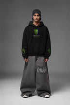 AMARCO MONSTER black oversized hoodie full front view on model