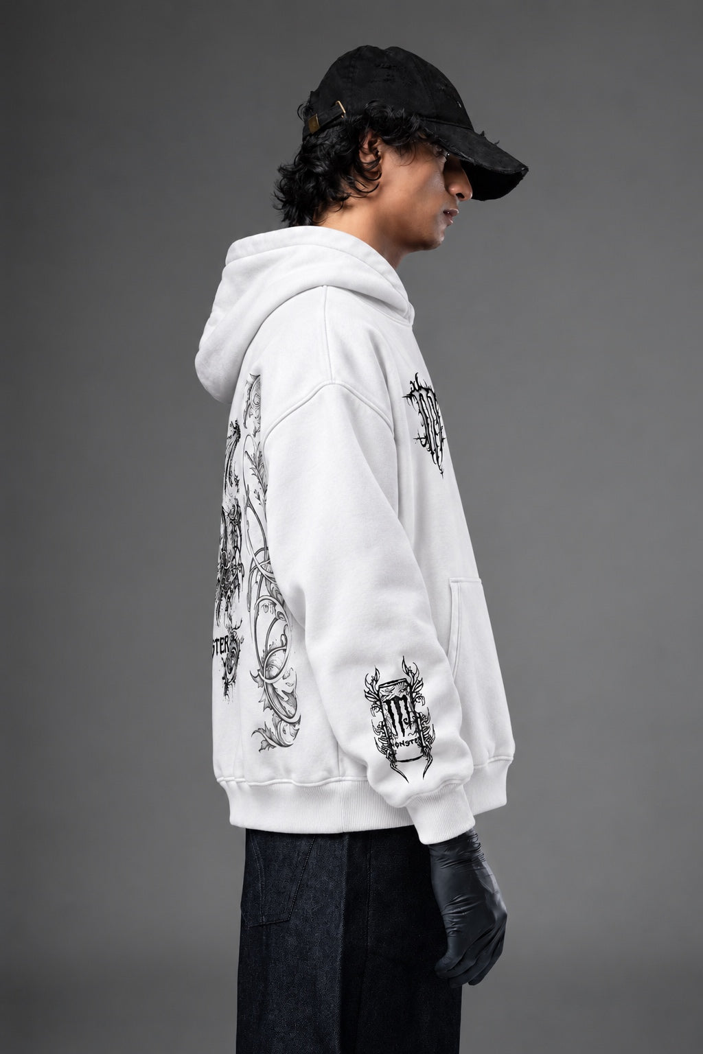 AMARCO MONSTER white hoodie right side profile
