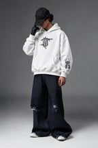AMARCO MONSTER white hoodie full-body model pose