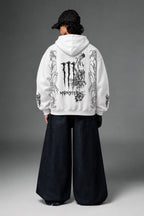 AMARCO MONSTER white oversized hoodie back print on model