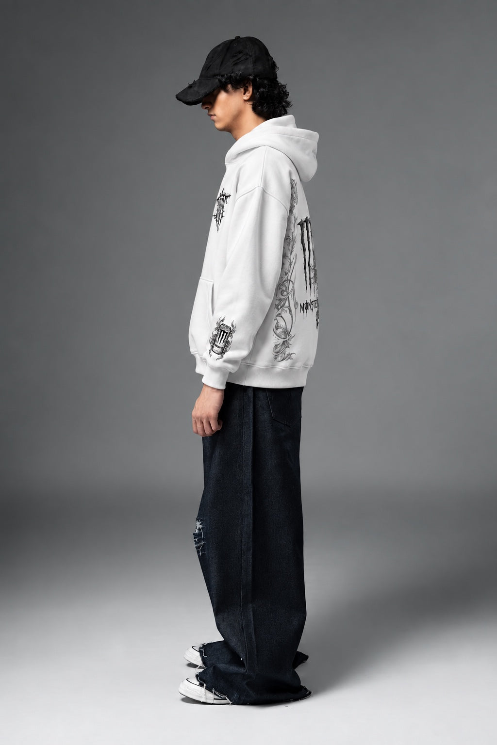 AMARCO MONSTER white hoodie left side profile