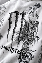 AMARCO MONSTER white hoodie back graphic close-up