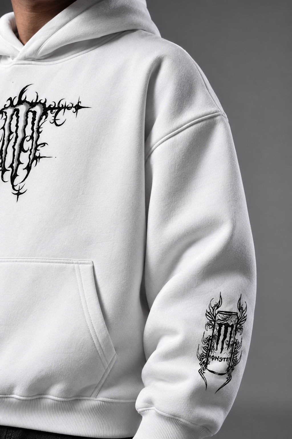AMARCO MONSTER white hoodie sleeve print detail