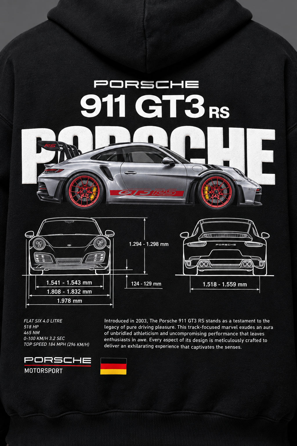 Close-up of the Porsche 911 GT3 RS back graphic