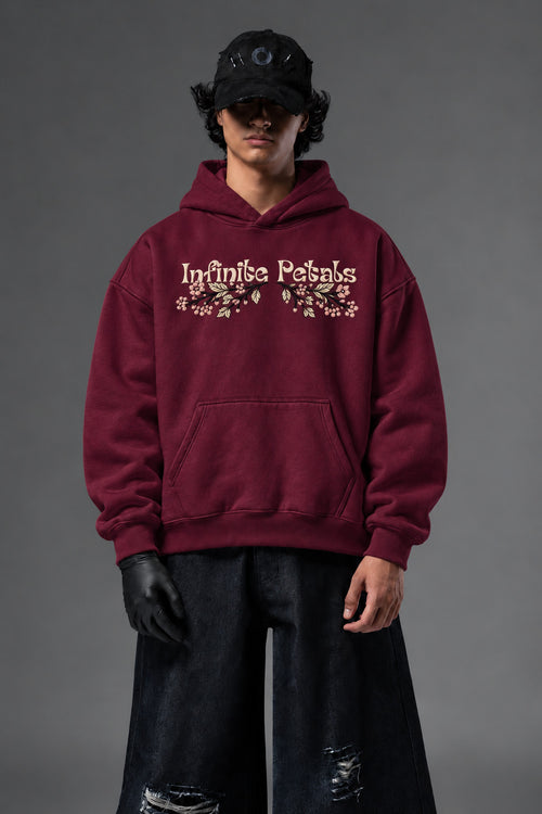 Infinite Petals oversized hoodie in Burgundy – front view