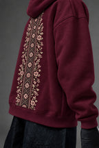 Infinite Petals oversized hoodie in Burgundy – floral back print close-up